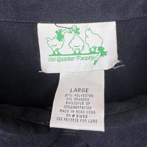 The Quacker Factory Black Button-up Stretch Snowflake Christmas Shirt Sz L - Picture 6 of 9